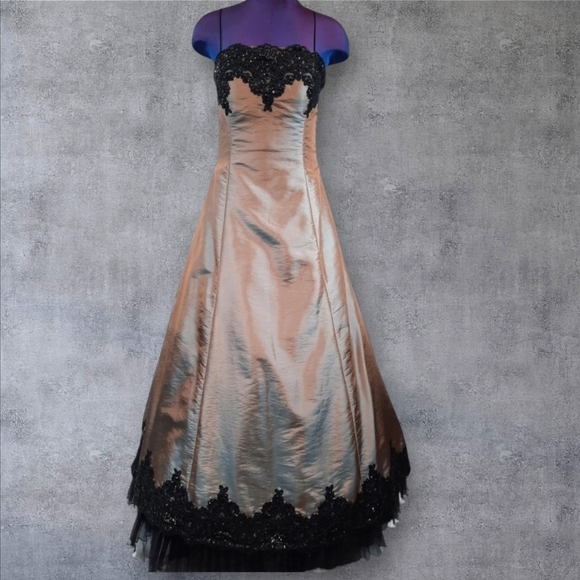 Jovani Prom Formal Gown Iridescent Sequin Embroidered w Faux French Bustle Sz 2 - Picture 1 of 16
